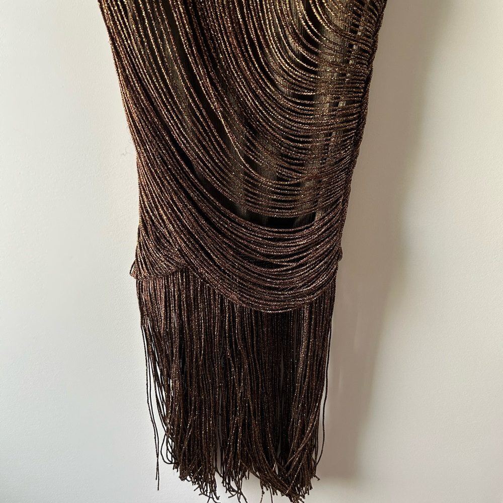 Not So Serious by Pallavi Mohan fringed copper colored halter dress - Picture 4 of 9